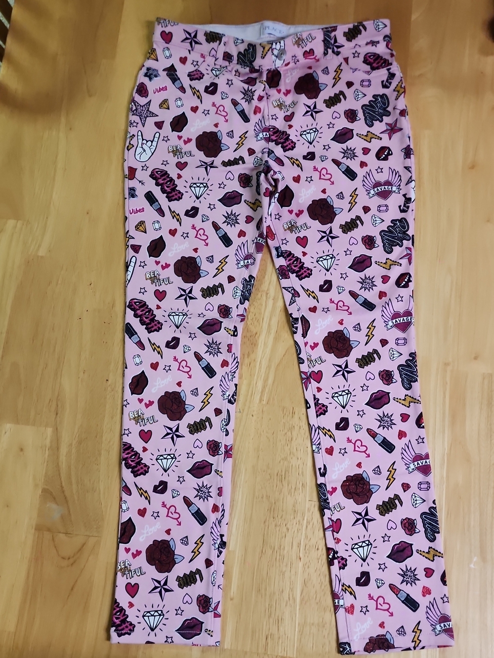 The Children's Place Pink Tattoo Doodle Graphic Lounge Pants Girls 16 NWOT